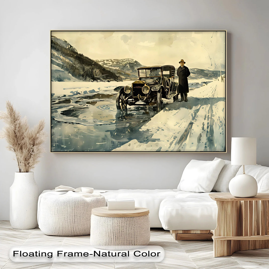Vintage Car in Winter Mountains – Car Canvas Print