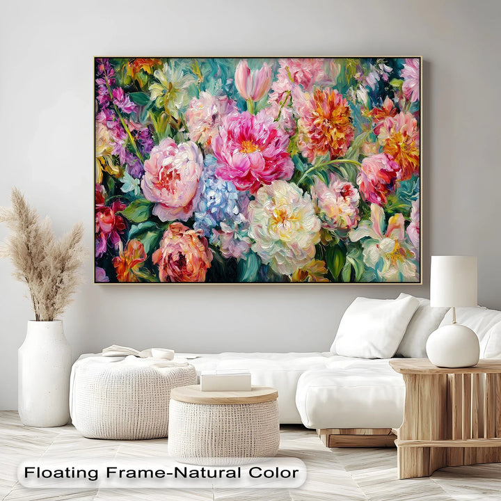 Bold and expressive floral canvas art with rich texture and vivid brushwork

