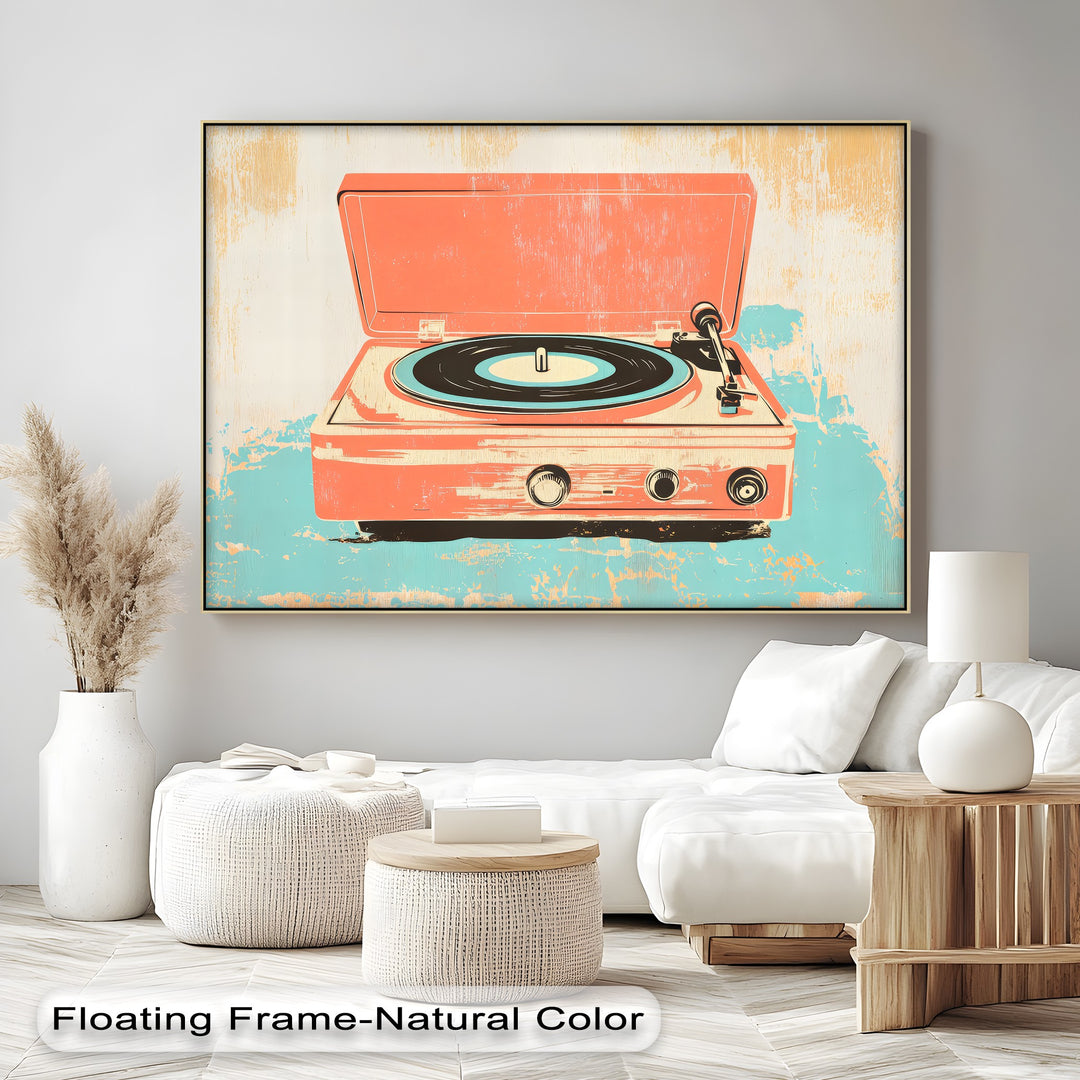 Spin Retro – Pop Art Record Player in Coral and Aqua Canvas Print