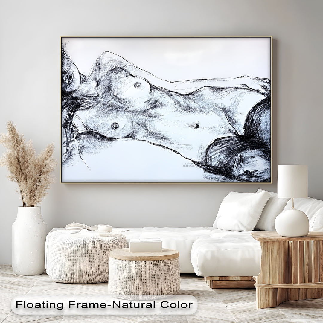Graphite Whisper – Nude Sketch Canvas Print | Horizontal Wall Art