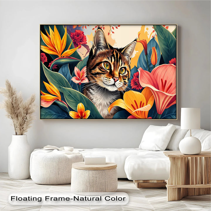Tabby Cat Surrounded by Tropical Flowers - Cat Canvas Print - MyPhotoStation