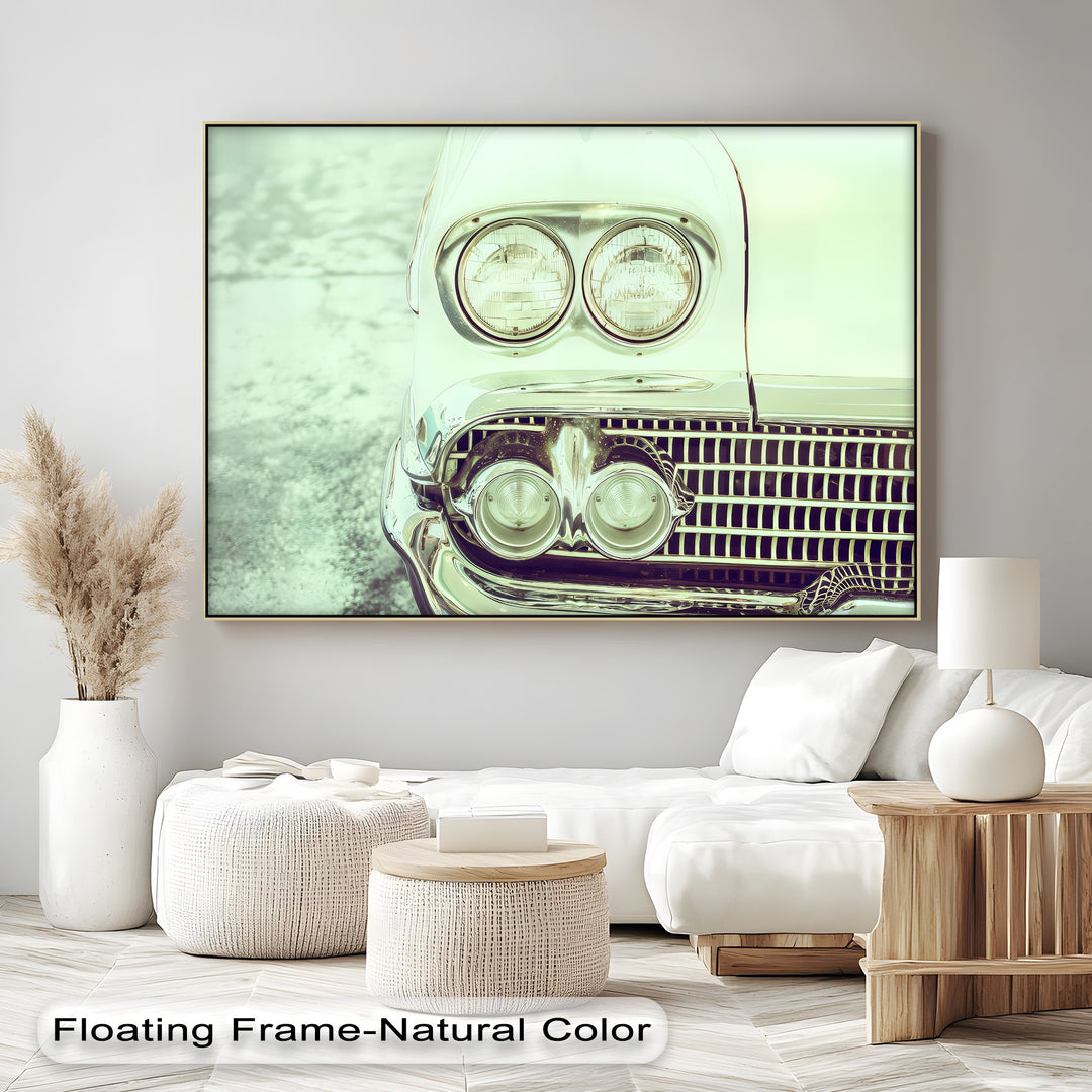 Chrome Stare – Vintage Car Headlight Close-Up Canvas Print