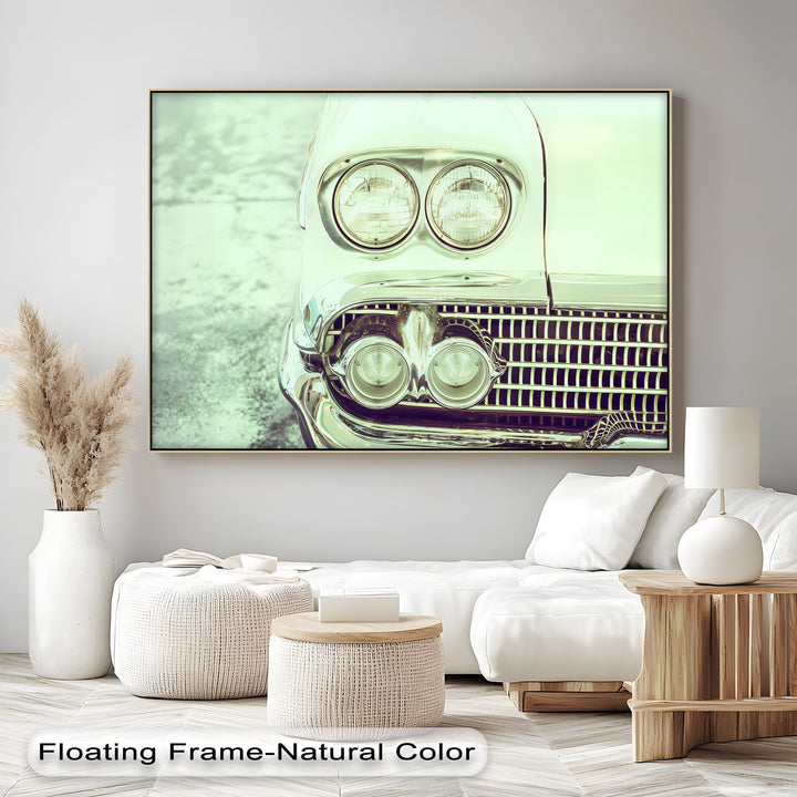 Chrome Stare – Vintage Car Headlight Close-Up Canvas Print