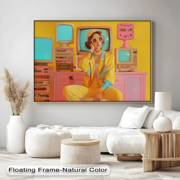 Neon Daydream – Retro Girl with Vintage Tech Canvas Print