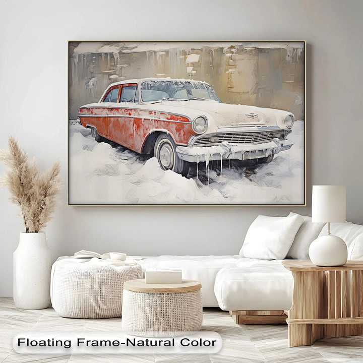 Vintage Red Sedan in Snow - Car Canvas Print