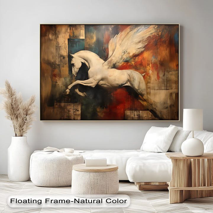 Wings of Flame – Abstract Pegasus in Fiery Tones Horse Canvas Print