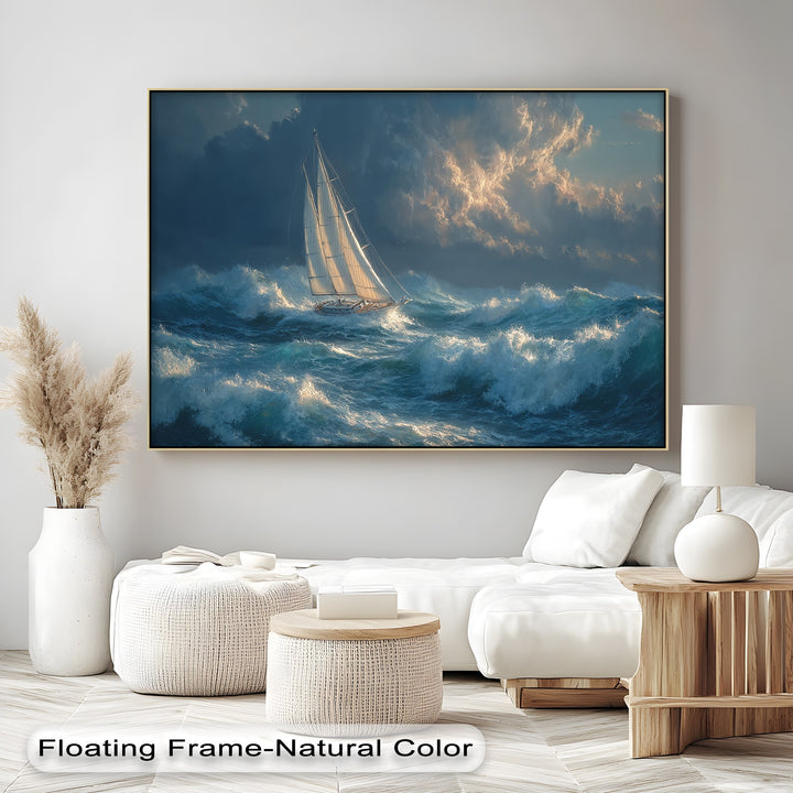 Racing the Storm – Dramatic Ocean Sailboat Scene Canvas Print
