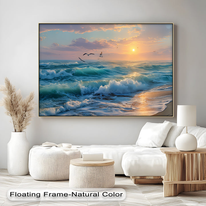Seagulls Over a Sunset Beach - Canvas Print