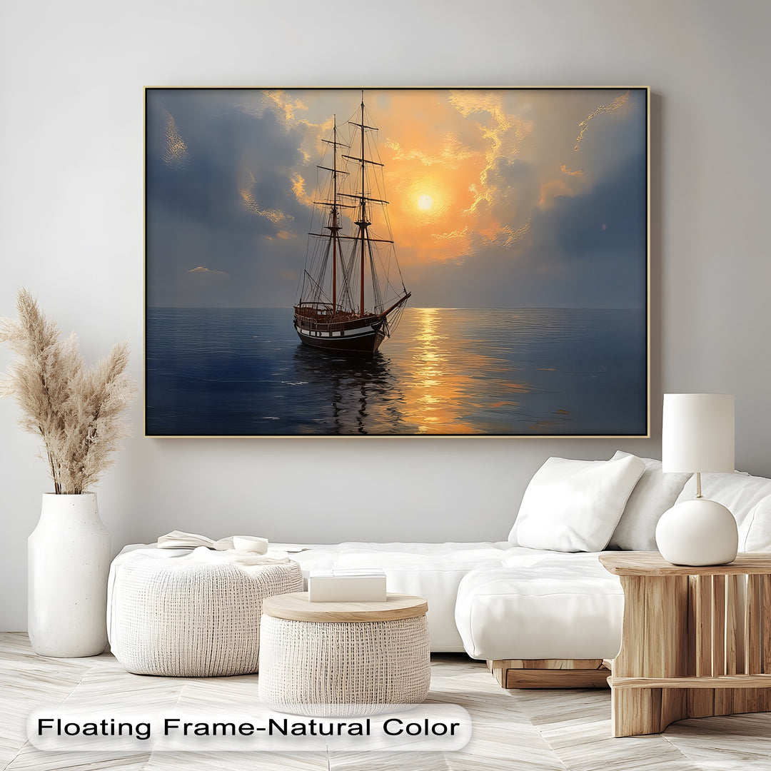Golden Horizon Voyage – Sailing Ship Sunset Canvas Wall Art | Canvas Art