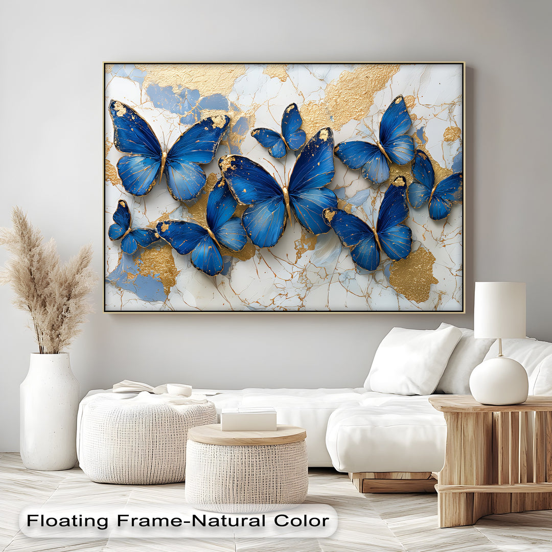 Royal Blue Flight – Gold-Accented Butterfly Canvas Print