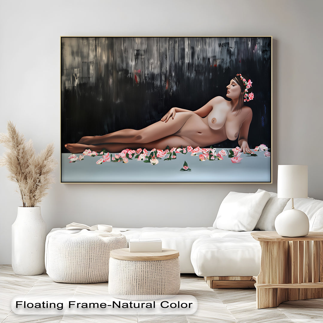 Petals of Grace – Reclining Nude Canvas Wall Art | Floral Erotic Print