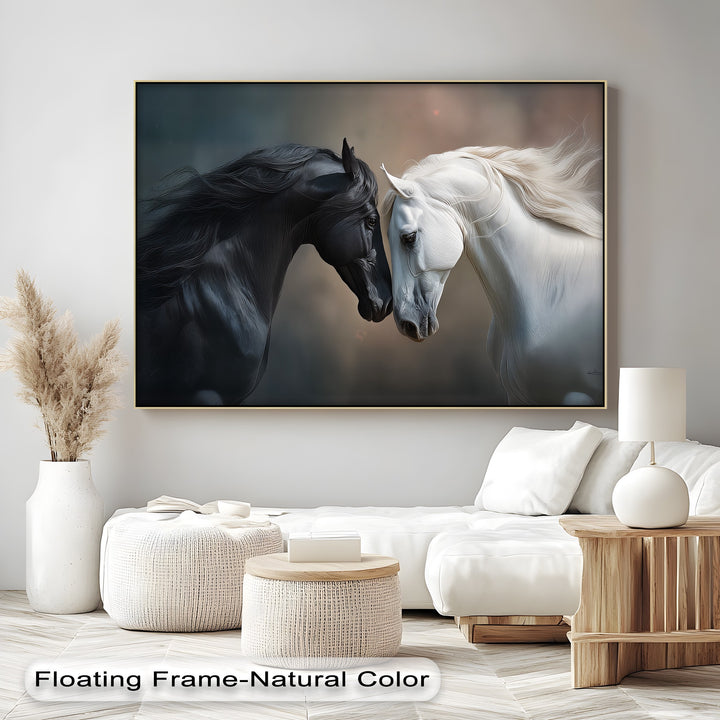 Black and White Horses in Emotional Harmony - Horse Canvas Print