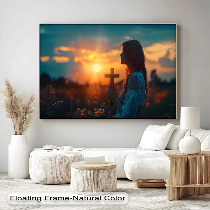 Spiritual Woman Holding Cross - Jesus Canvas Print