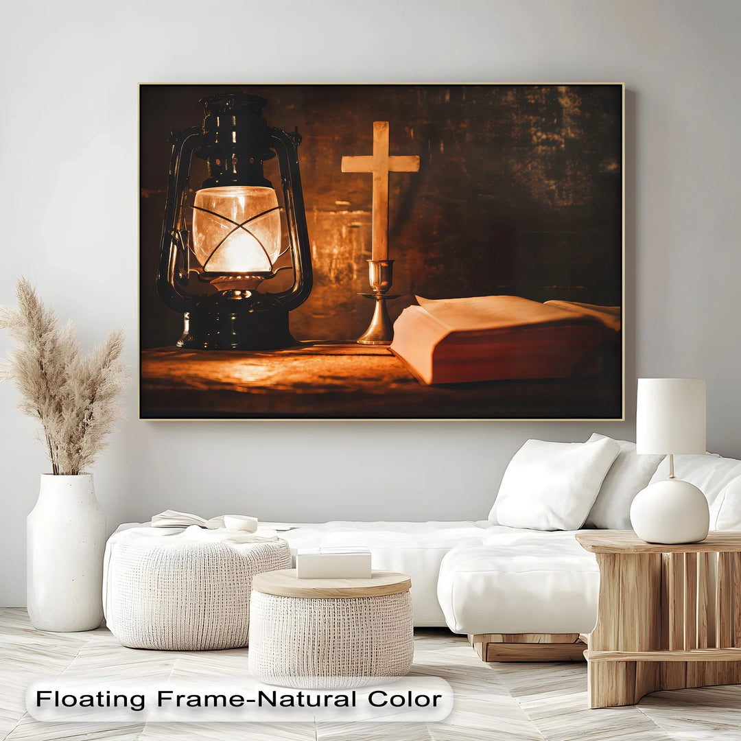 Guiding Light of Faith – Christian Lantern and Bible Canvas Print