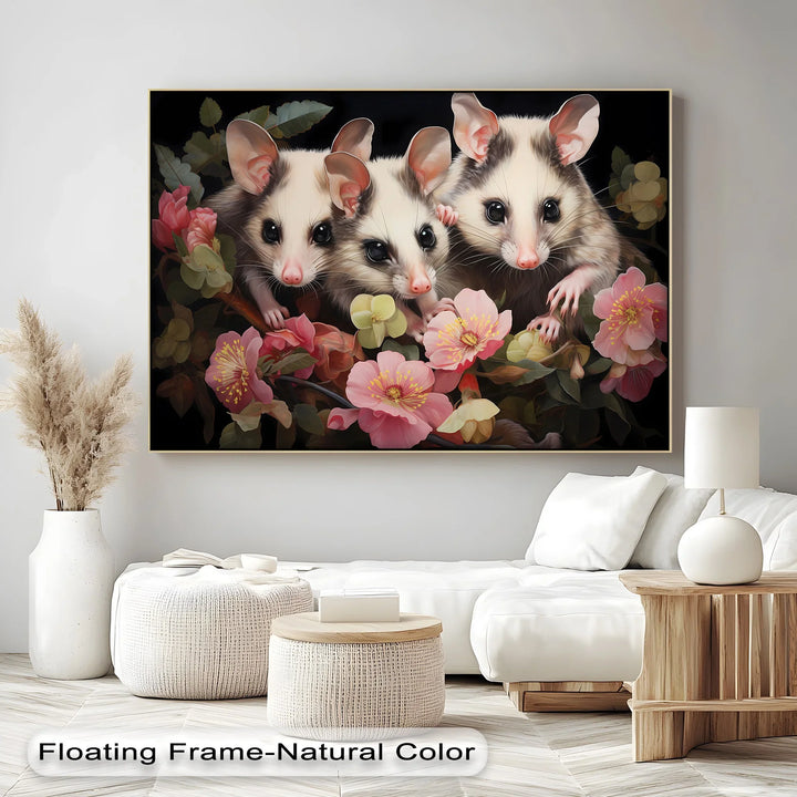 Curious Possum Trio Among Blossoms – Animal Canvas Print - MyPhotoStation