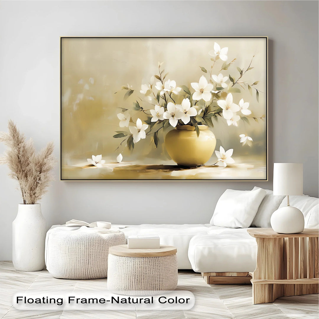 Harmony in Bloom – White Flowers in Golden Vase Canvas Art - MyPhotoStation