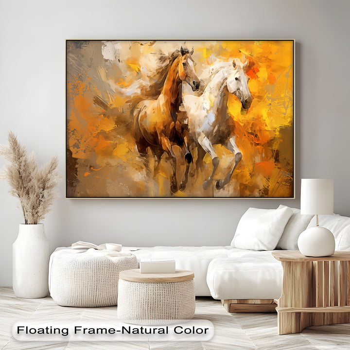 Galloping Horses Through Autumn Light - Horse Canvas Print