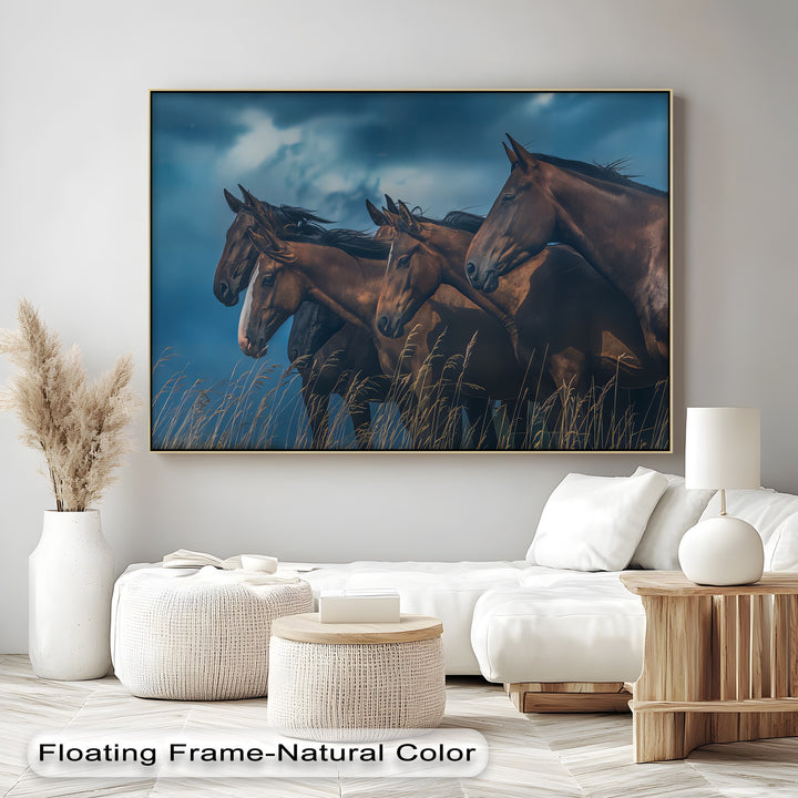 Herd of Brown Horses Under Moody Sky - Horse Canvas Print
