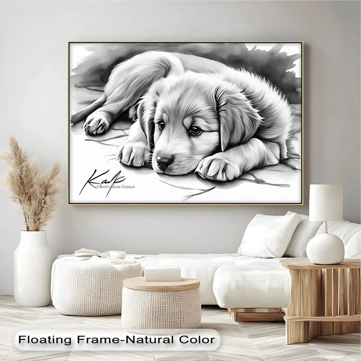 Gentle Gaze – Sad-Eyed Puppy in Black & White Canvas Print - MyPhotoStation