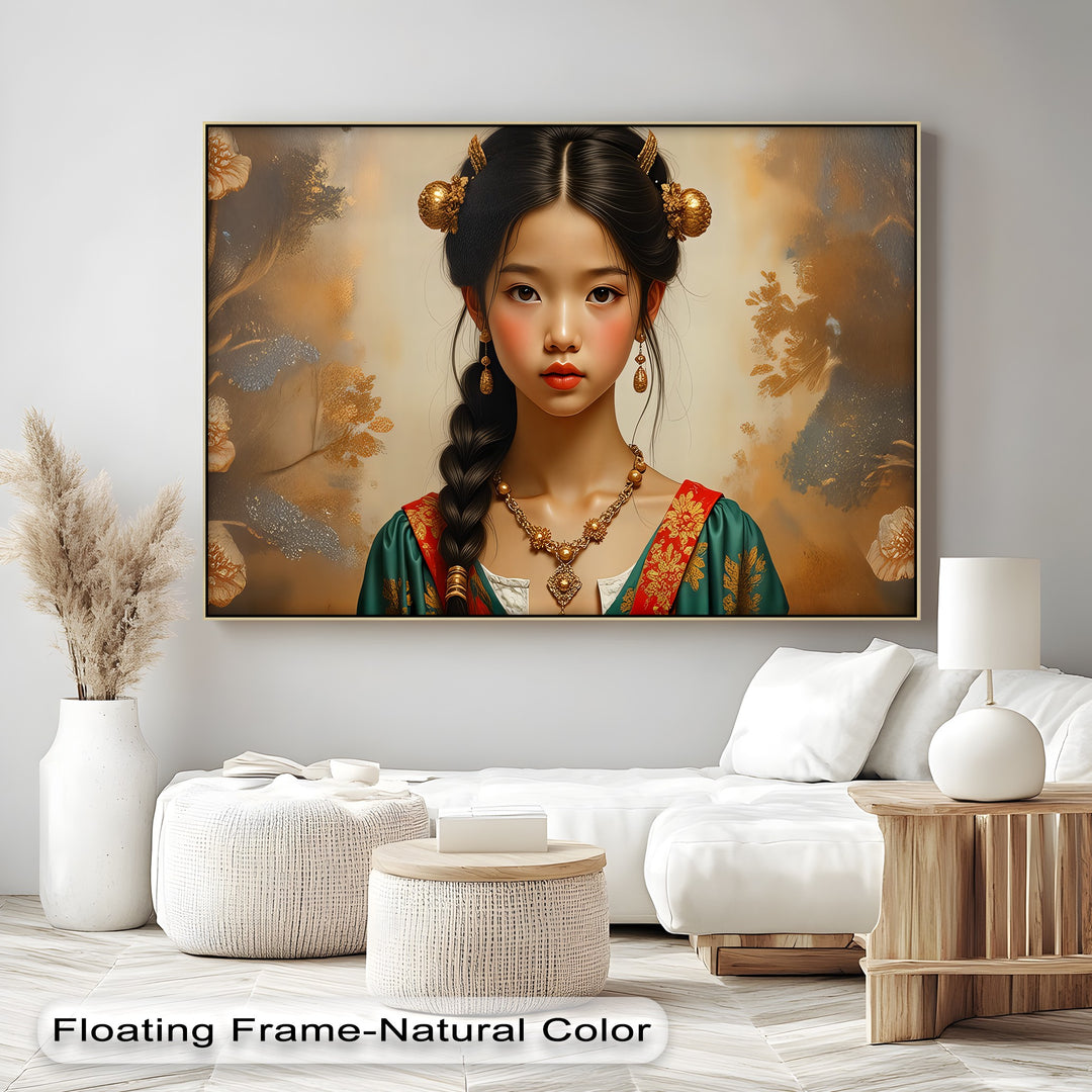 Golden Grace – Oriental Princess Portrait Canvas Wall Art | Biggest Canvas