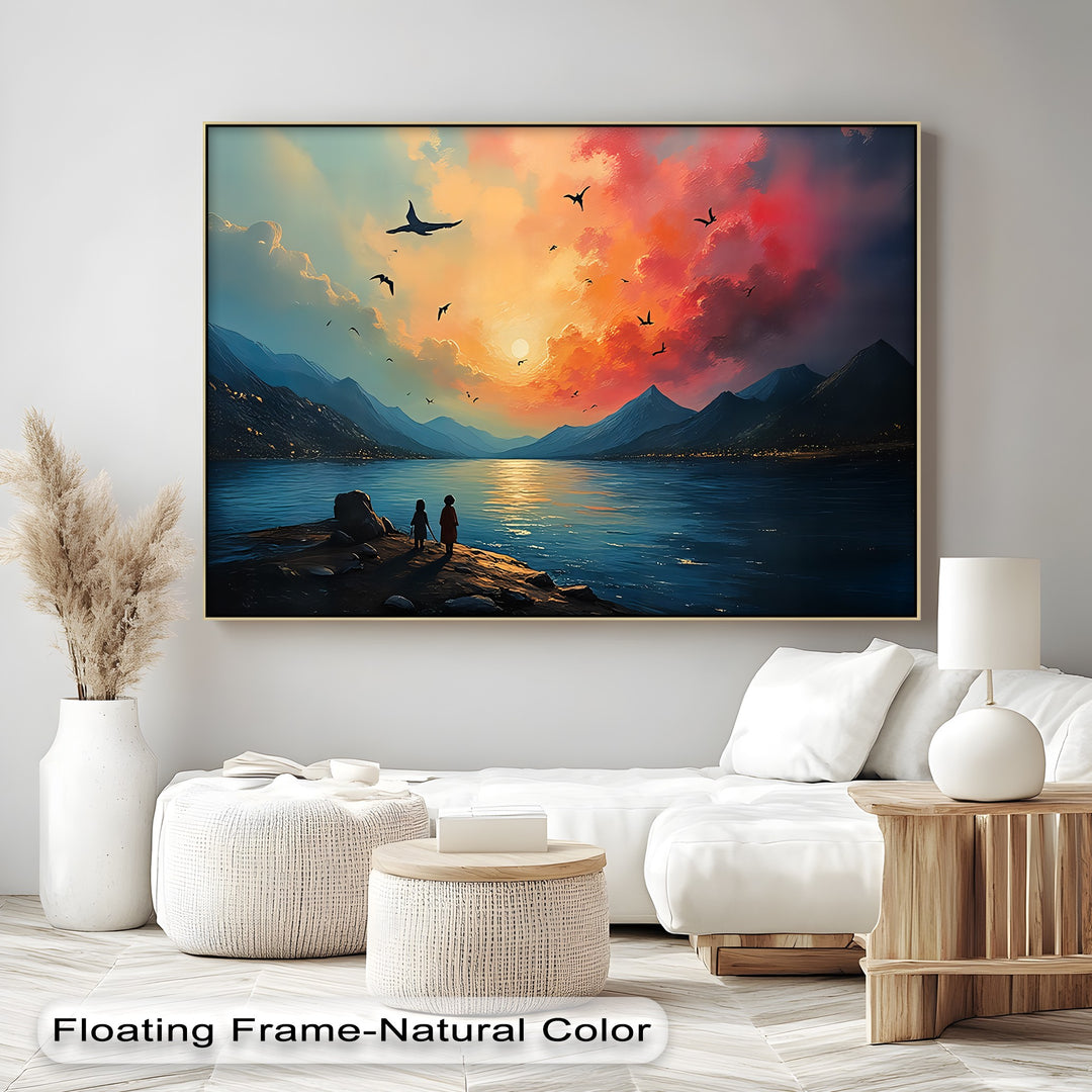 Radiant Sunset Horizon – Lake & Mountain Canvas Wall Art | Framed Art