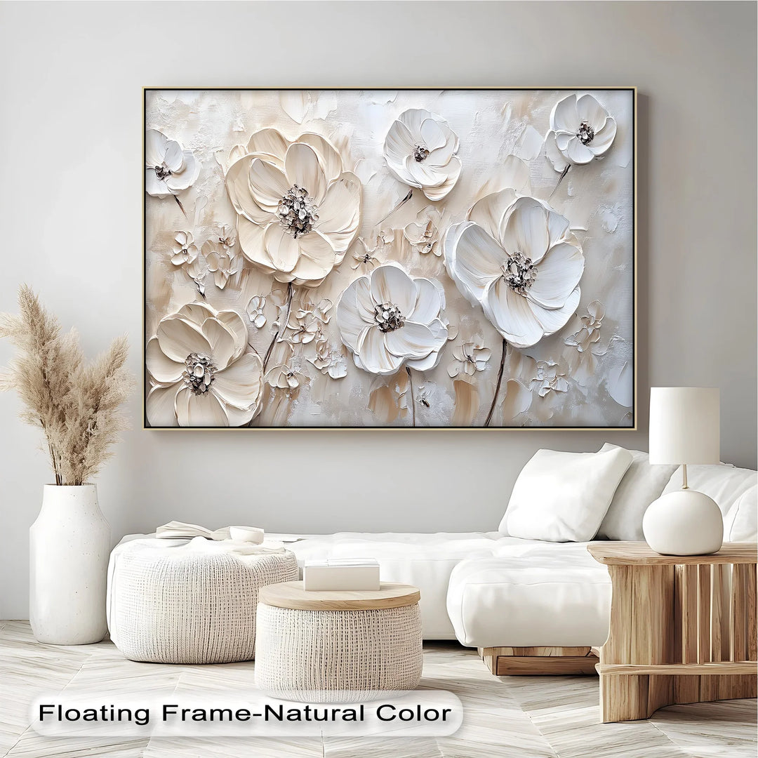 Ivory Elegance – Textured White Flower Canvas Wall Art - MyPhotoStation