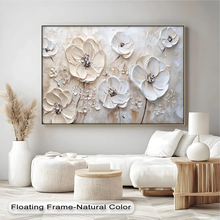 Ivory Elegance – Textured White Flower Canvas Wall Art - MyPhotoStation