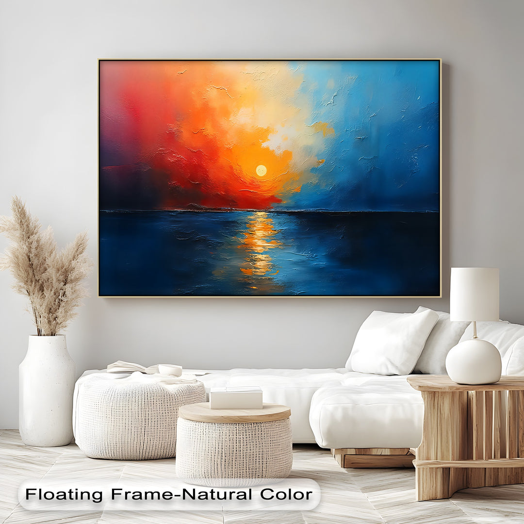Fiery Horizon – Abstract Sunset Seascape Canvas Wall Art | Framed Art