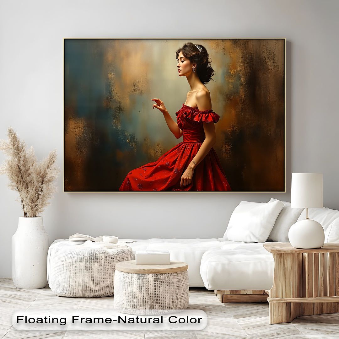 Crimson Elegance – Woman in Red Dress Canvas Wall Art | Framed Art