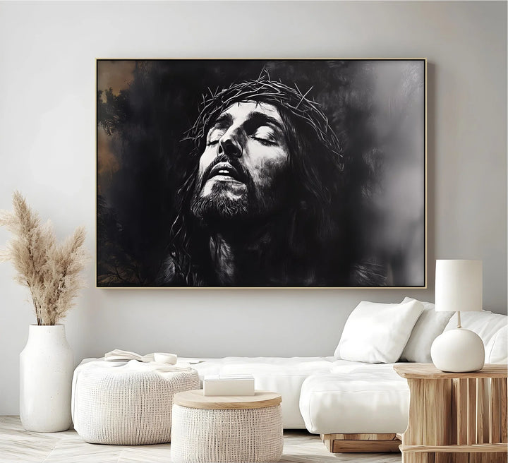 Crown of Suffering – Jesus in Agony Black and White Canvas Print - MyPhotoStation
