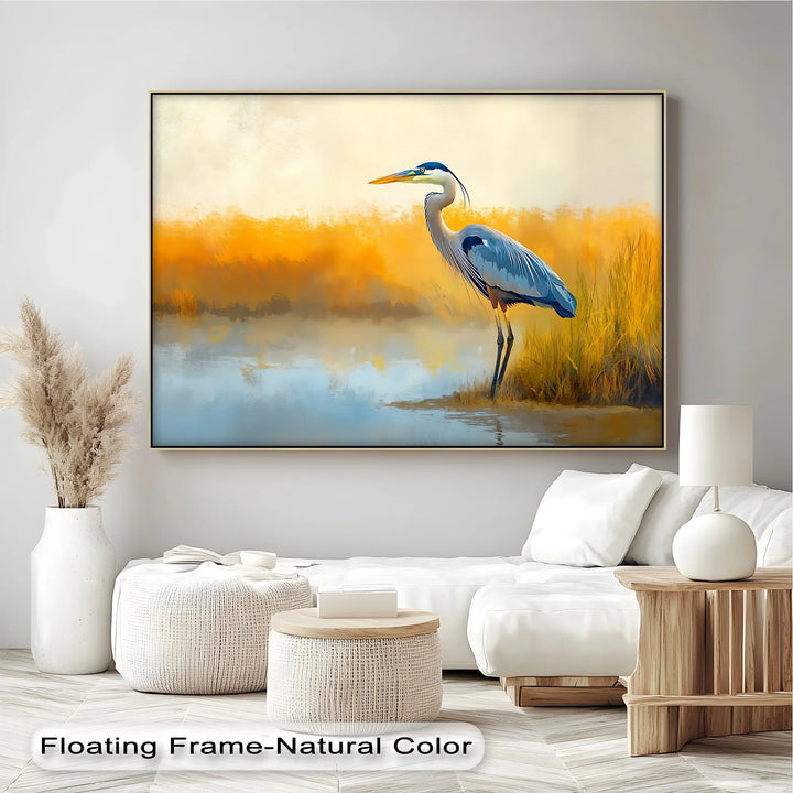 Still Waters – Majestic Heron in Misty Marshland Canvas Wall Art - MyPhotoStation