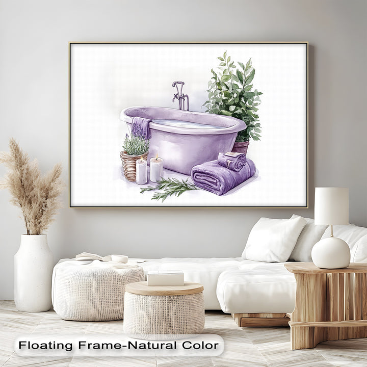 Transform your space into a spa-like retreat with this lavender bathtub canvas wall art, perfect for calming modern bathrooms or self-care corners.

