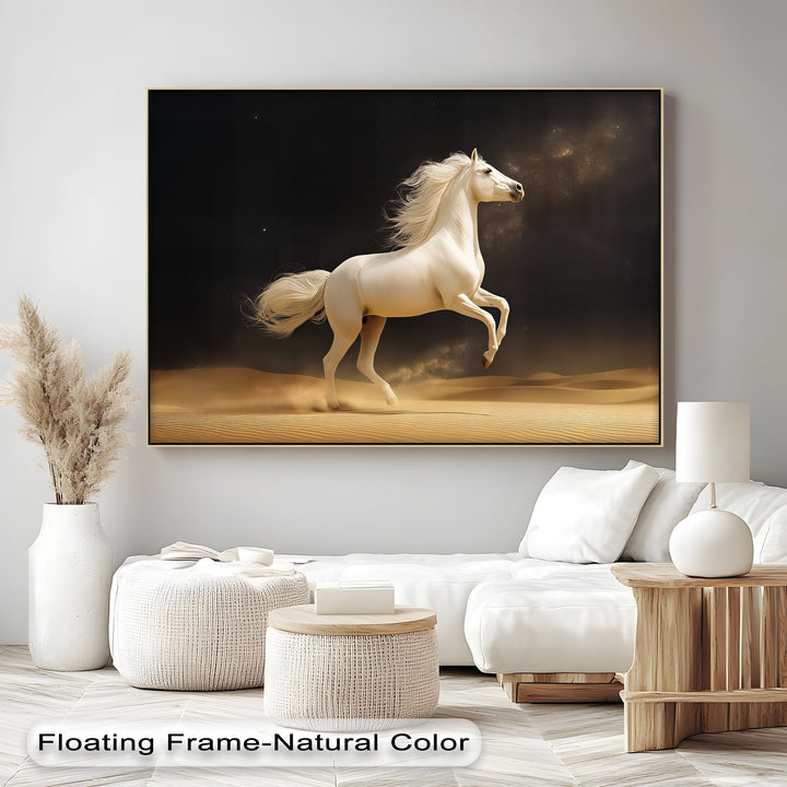 Desert Majesty – White Stallion in Golden Sands Canvas Print