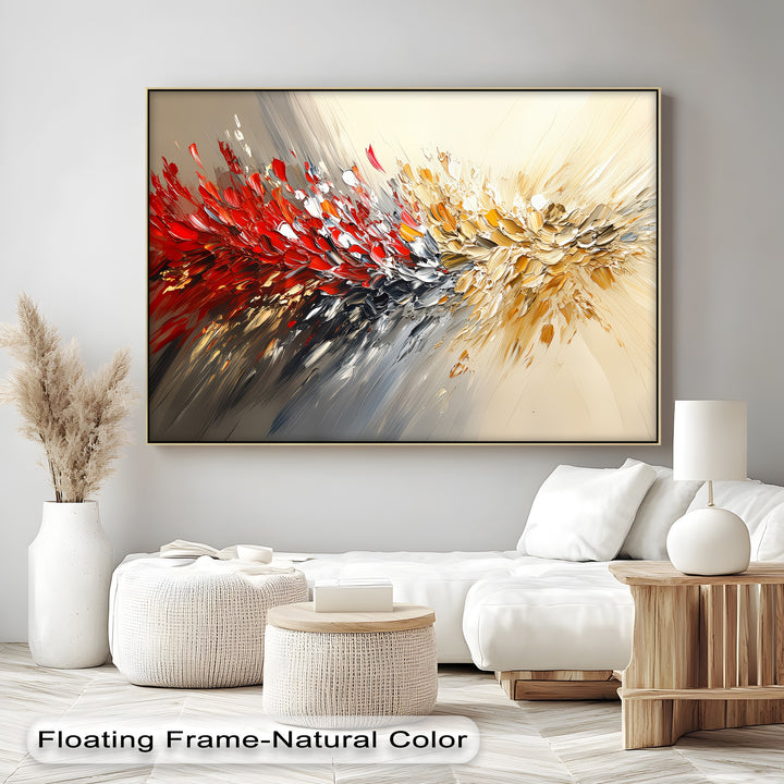 Fusion in Motion – Red, Gold & Silver Abstract Energy Canvas Print