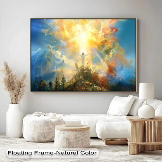 Canvas wall art glorious resurrection and ascension of light with divine mountain backdrop and uplifting colors