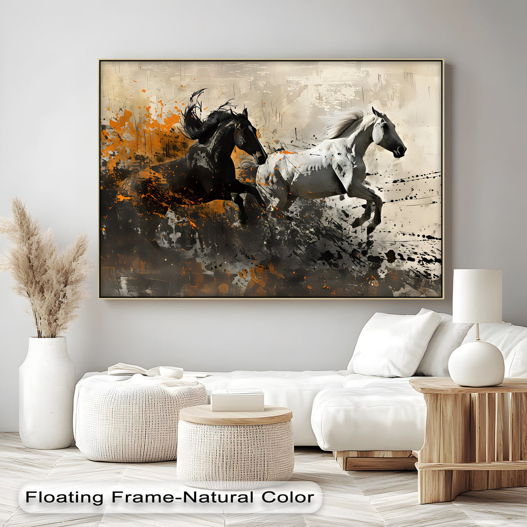 Black and White Horses in Abstract Motion - Horse Canvas Print