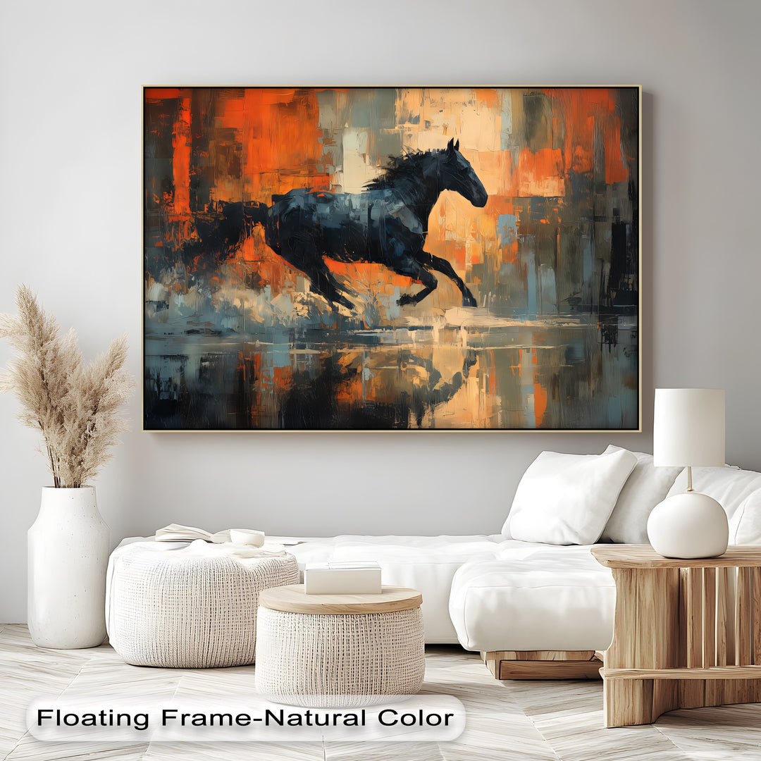Midnight Momentum – Abstract Running Horse Canvas Print