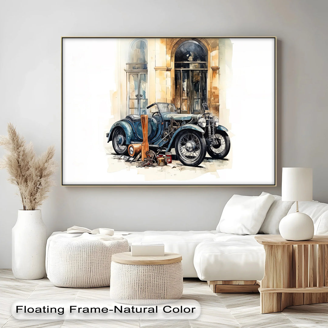 Vintage Blue Roadster & Tools – Car Canvas Print