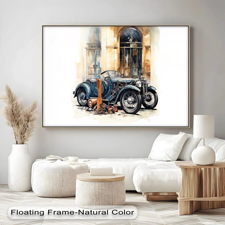 Vintage Blue Roadster & Tools – Car Canvas Print