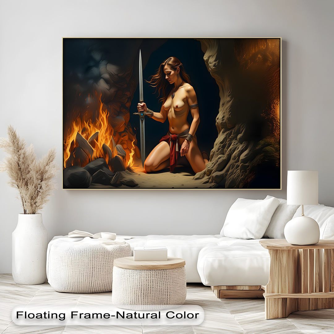Fireborn Oath – Warrior Nude Woman Canvas Wall Art | Big Canvas