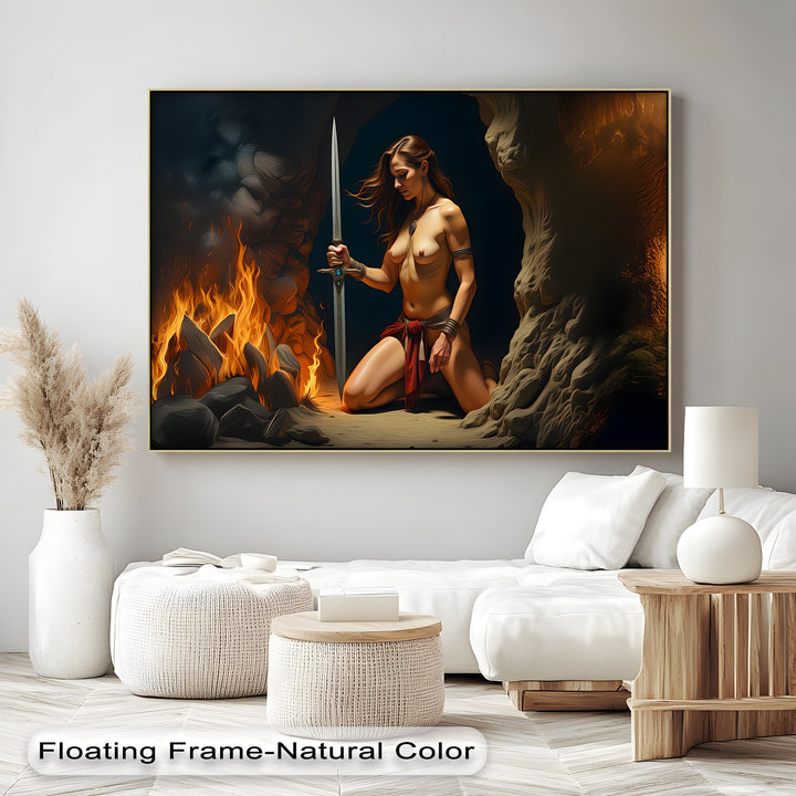 Fireborn Oath – Warrior Nude Woman Canvas Wall Art | Big Canvas