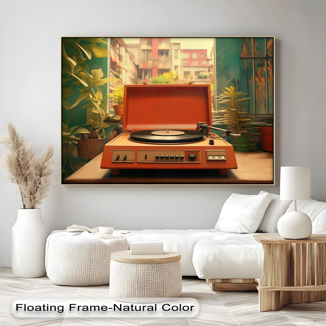 Groove in Bloom – Retro Record Player Canvas Print
