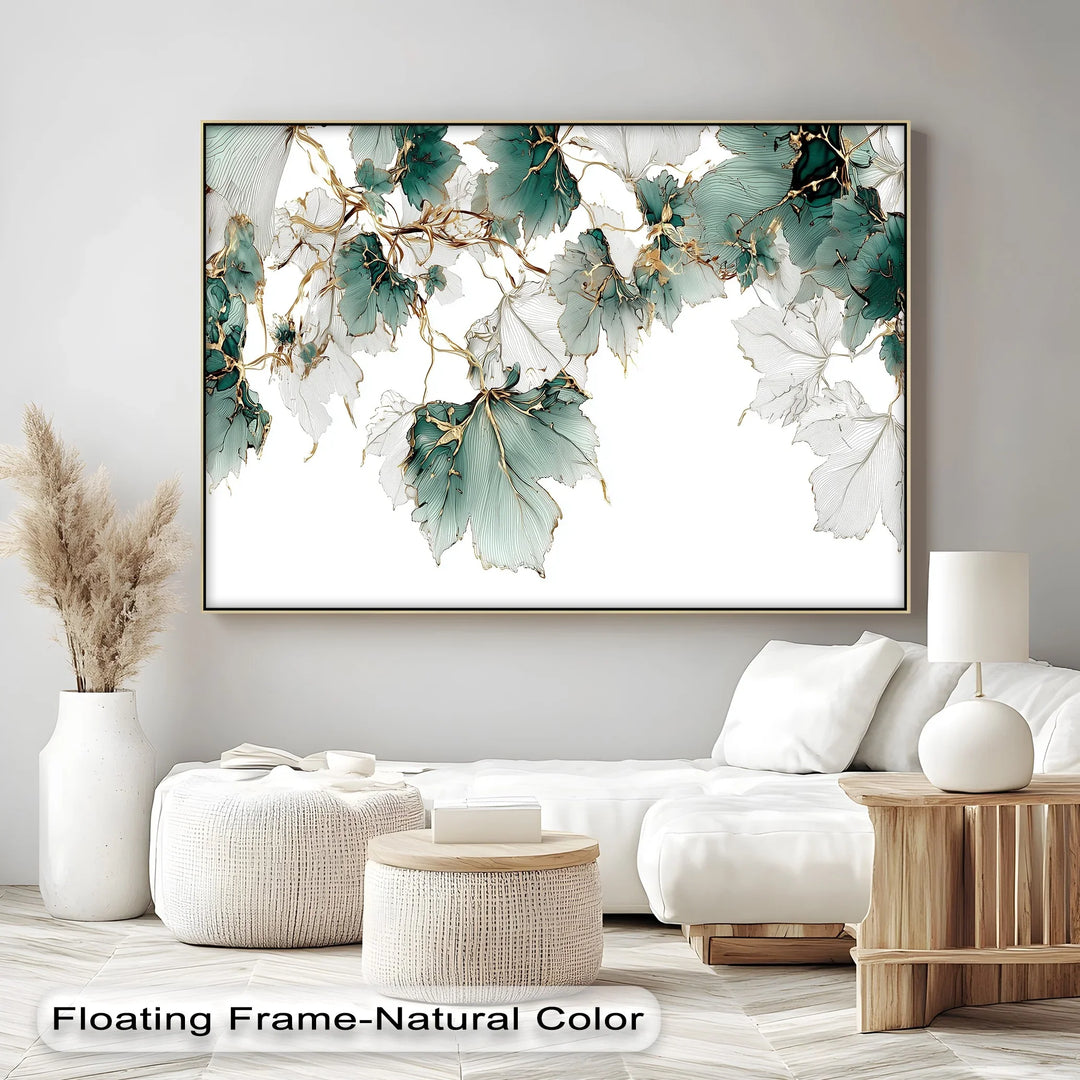 Golden Veins & Teal Leaves – Canvas Print - MyPhotoStation