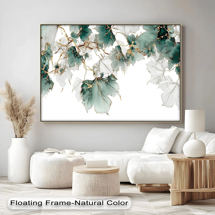 Golden Veins & Teal Leaves – Canvas Print - MyPhotoStation