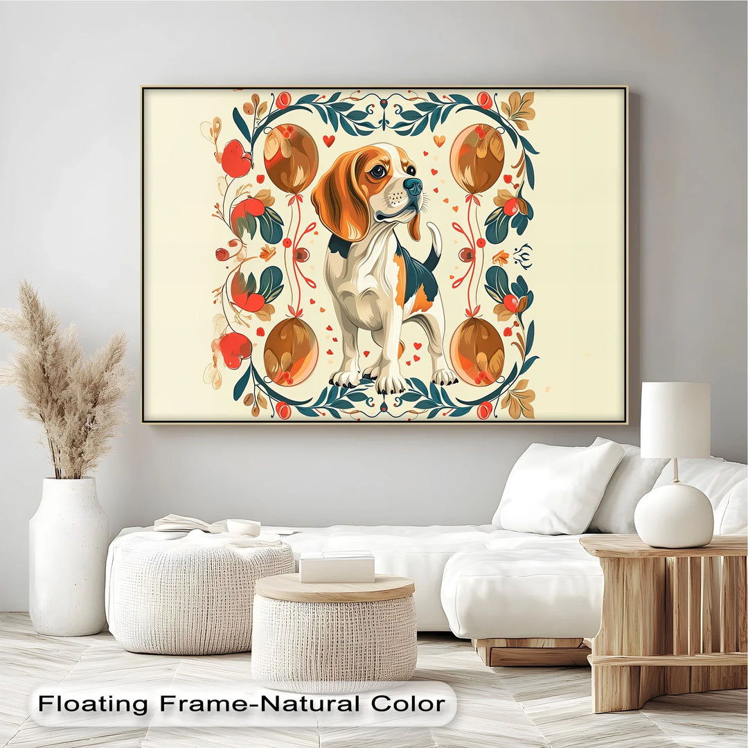 Decorative Dog Illustration with Floral Ornaments - Canvas Print - MyPhotoStation