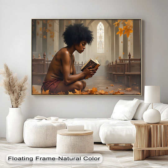 Showcasing the layering effect, this framed erotic canvas wall art emphasizes depth with its artful composition of the focal figure and architectural backdrop, enhanced by golden autumn tones.
