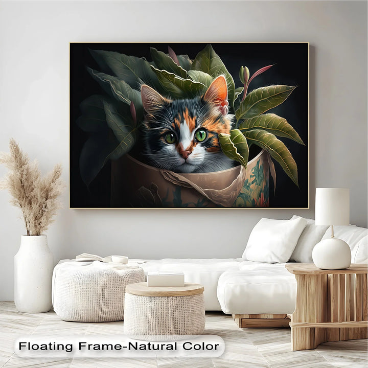 Jungle Hideout – Calico Cat Peeking Through Greenery Cat Canvas Print - MyPhotoStation
