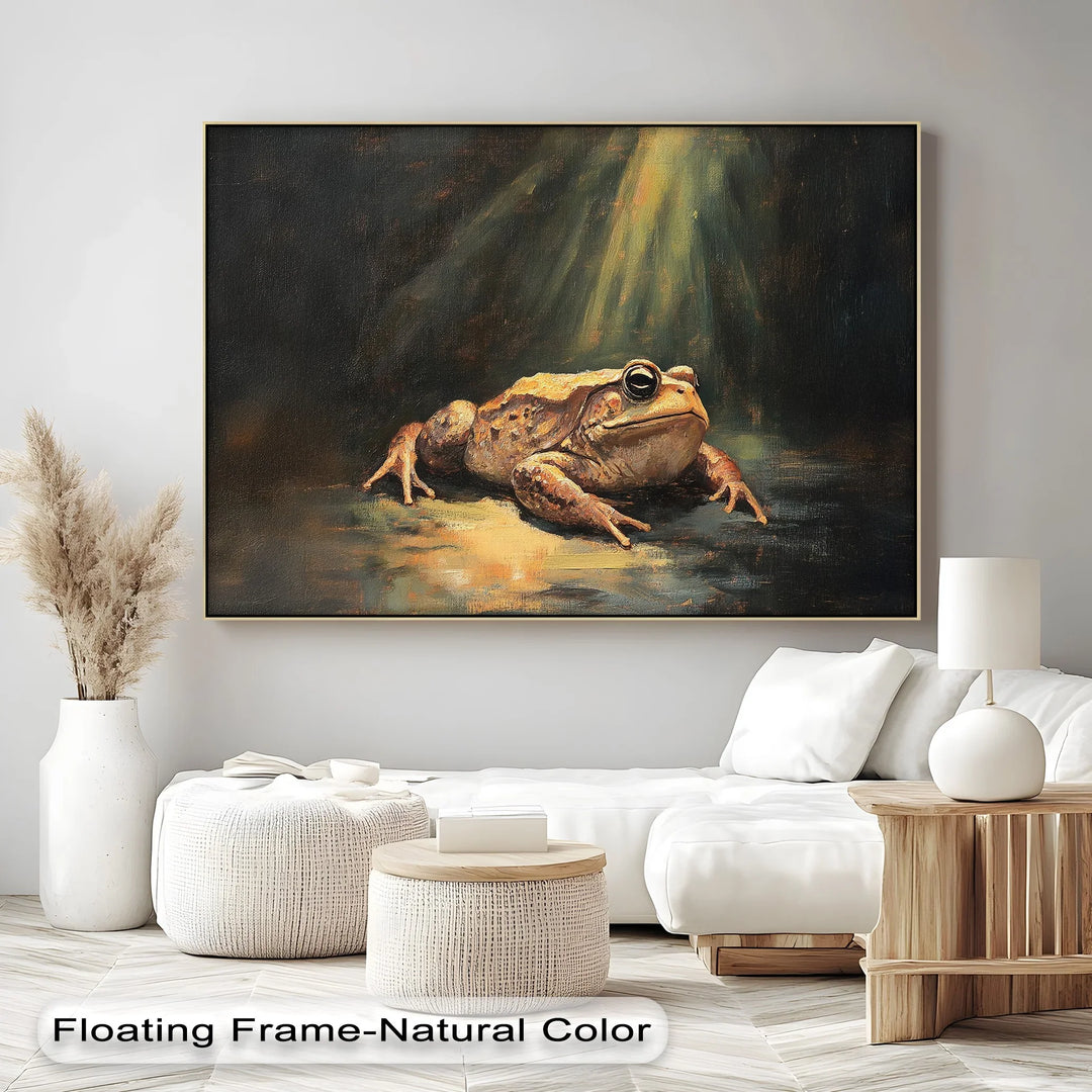 Enlightened Watcher – Dramatic Frog Under Spotlight Canvas Print - MyPhotoStation