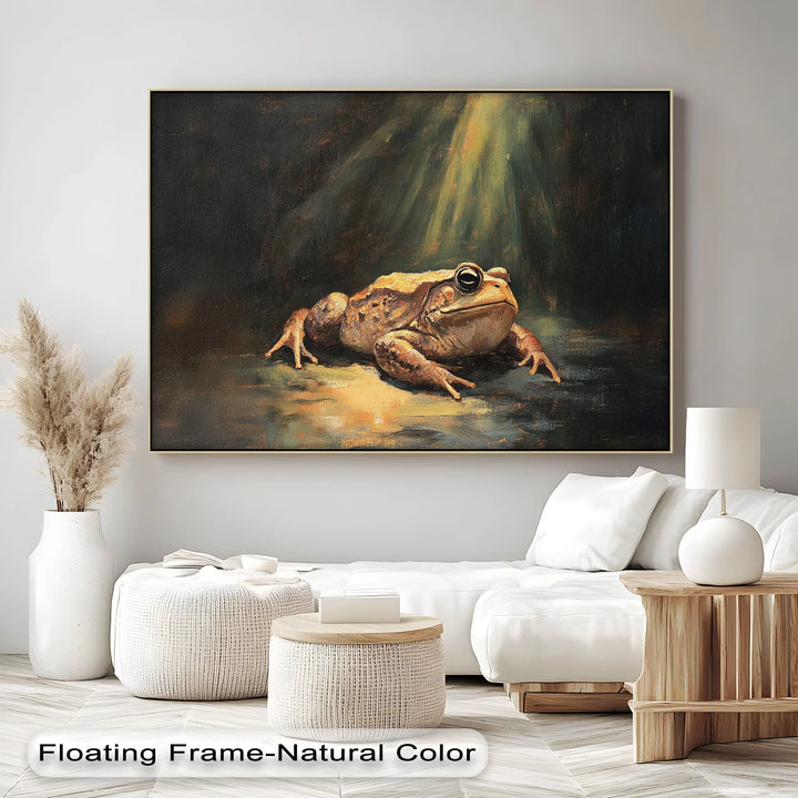 Enlightened Watcher – Dramatic Frog Under Spotlight Canvas Print - MyPhotoStation