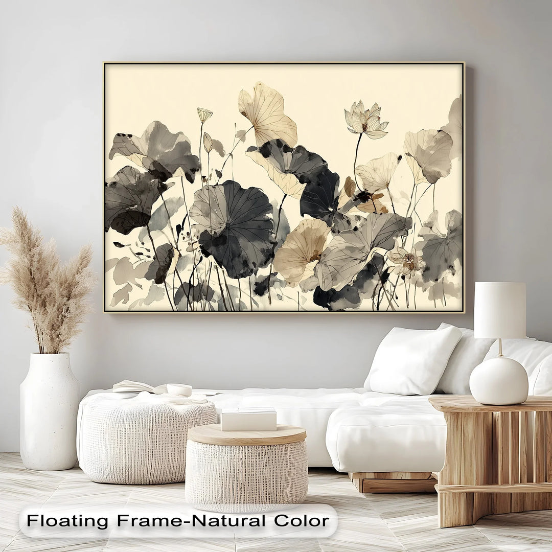 Ethereal Lotus Dance – Minimalist Ink Floral Canvas Print - MyPhotoStation